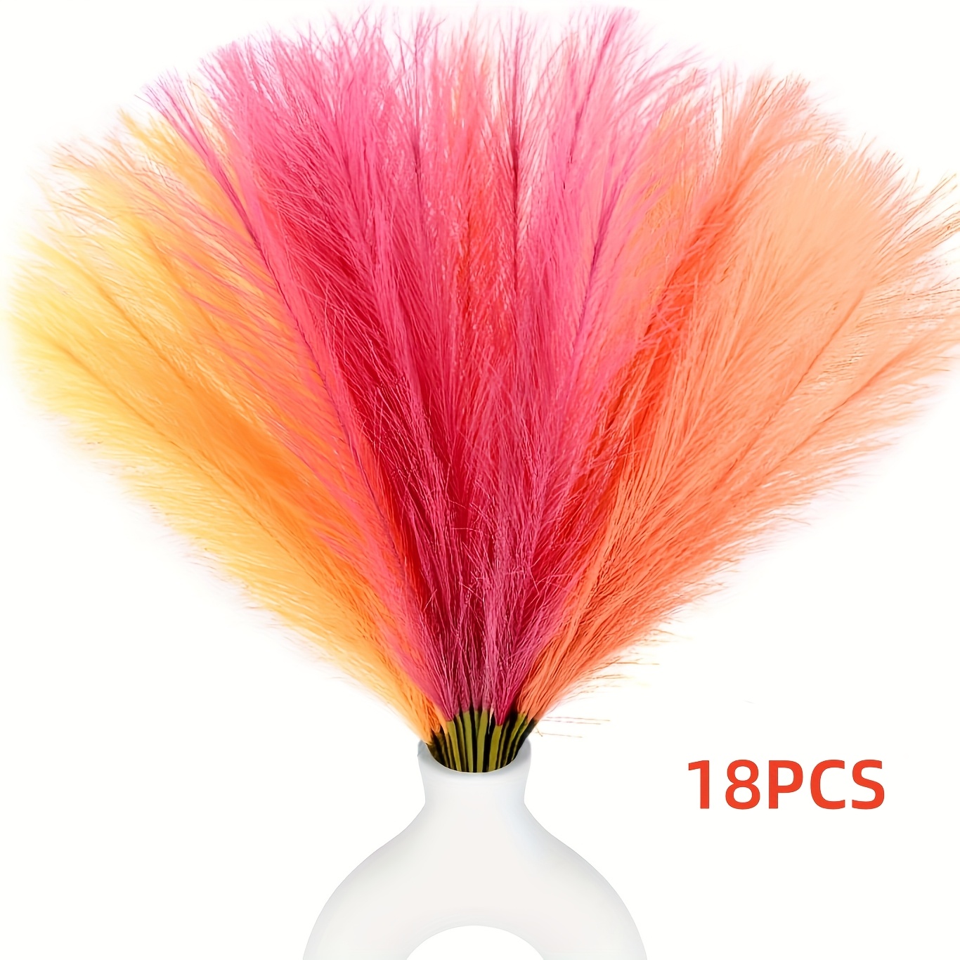 TEMU 18pcs Vibrant Pink To Orange Faux Pampas Grass - 22" Short Artificial Pompas For Home, Party, Wedding & Outdoor Decor | Fluffy Fake Branches In