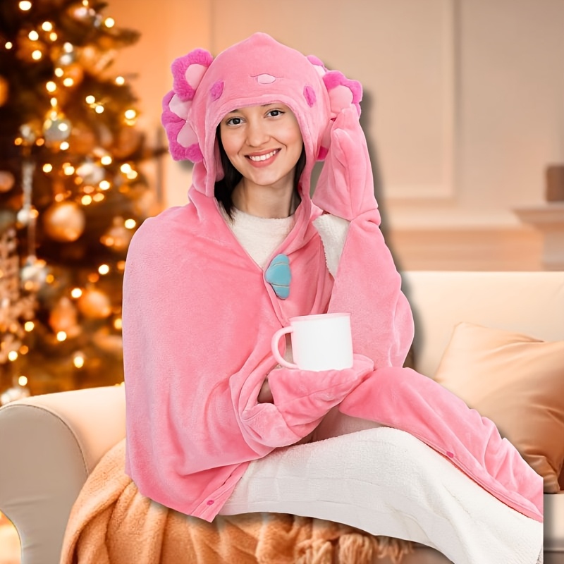 

Wearable Oversized Blanket Hoodie For Adults, Axolotl Blanket Hooded Cloak, Warm And Cozy Flannel Cute Blanket Hoodie, Funny Birthday Blanket Gifts For Women And Males