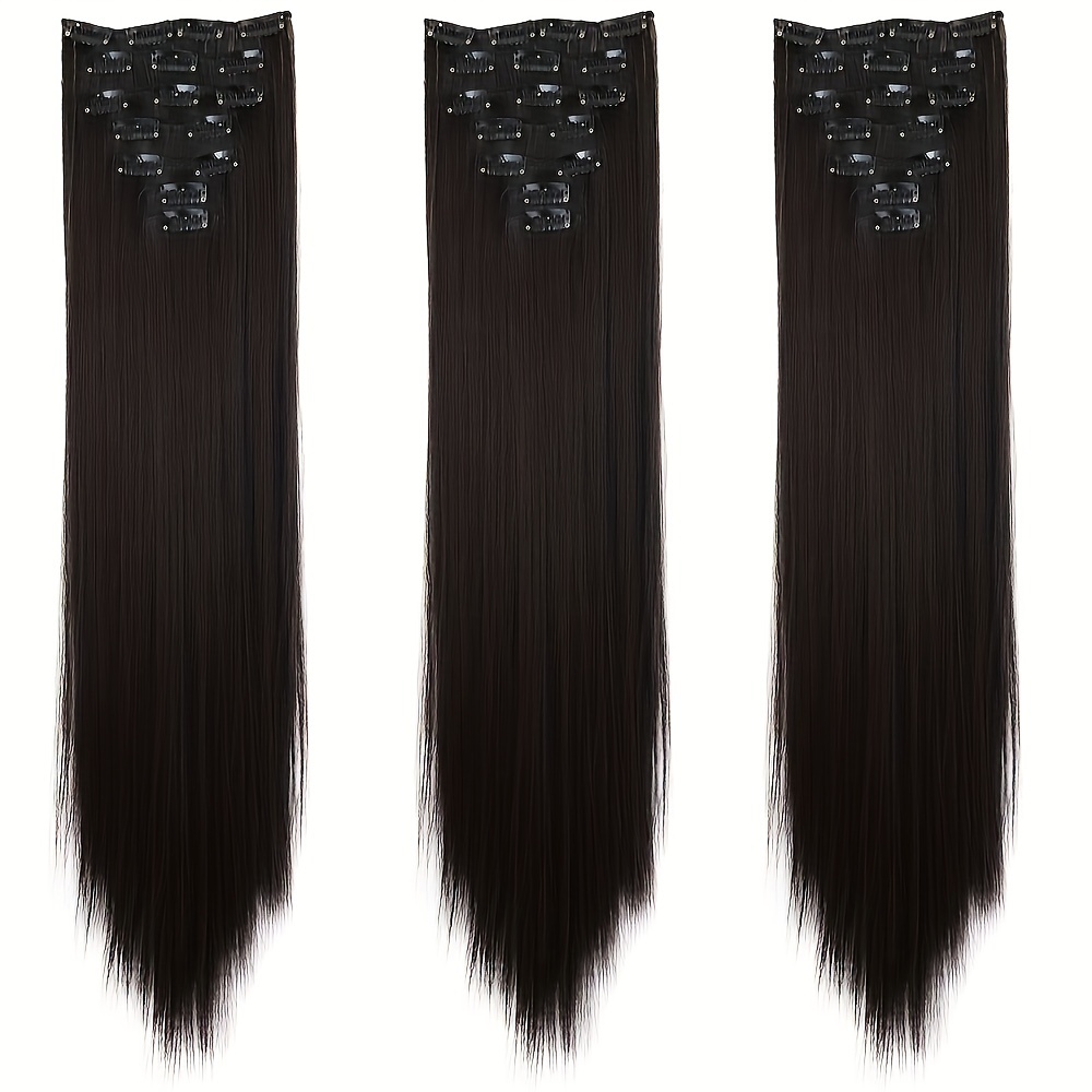 16 long straight hair extension clip in kit for women 7pcs set with adjustable clips natural look for all     versatile styling options hair accessories details 4