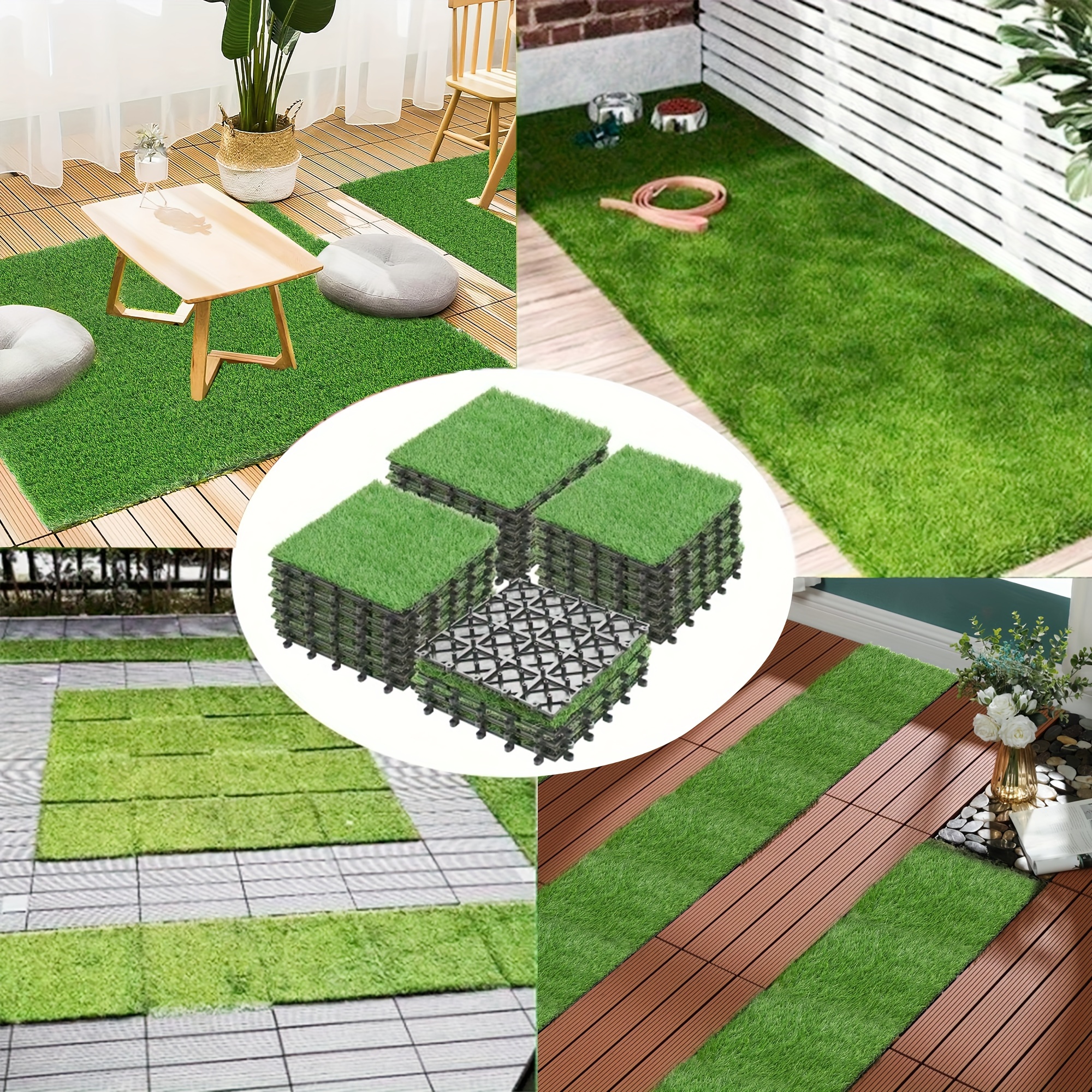 

12 "x12" Interlocking Artificial Grass Tiles, Lawn Outdoor Indoor Fake Grass Deck Flooring Set For Patios, , Backyards, Multiple Sizes Available