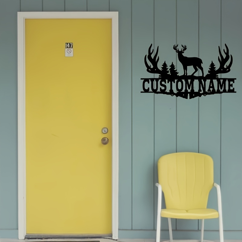 Customizable Metal Elk Silhouette Wall Art, Personalized Family Name Metal Sign, Decorative Indoor/Outdoor Moose-Themed Metal Plaque, Ideal for Entryway, Garden, Home, Kitchen, Dining Room Decor, Hollow Cut Craft, Event and Party Accent, Unique Holiday Gift - No Electricity Needed