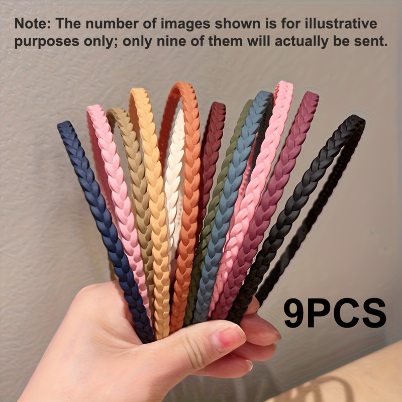 TEMU Kopfschmuck-Set aus 9 Kunststoff-Flachschrägen, rutschfeste, dünne Haarreifen für Damen, bunte Mode-Haarverzierungen (zufällige Farben)