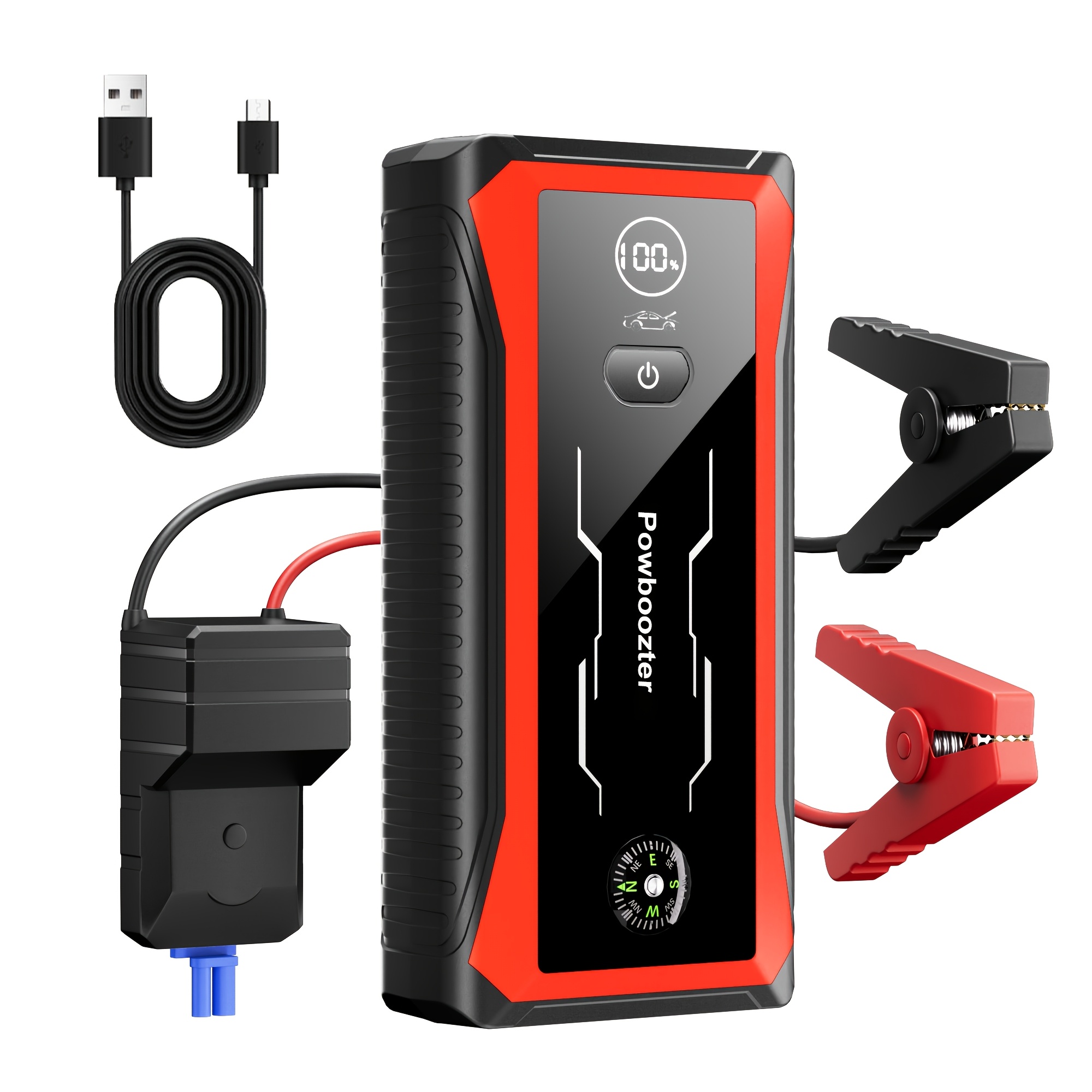 TEMU Car Jump , 6000a Up To All Gas .64gal Engine, 50 Times 12v Auto Booster Battery Charger Jump Box Charger Cables With Led Screen