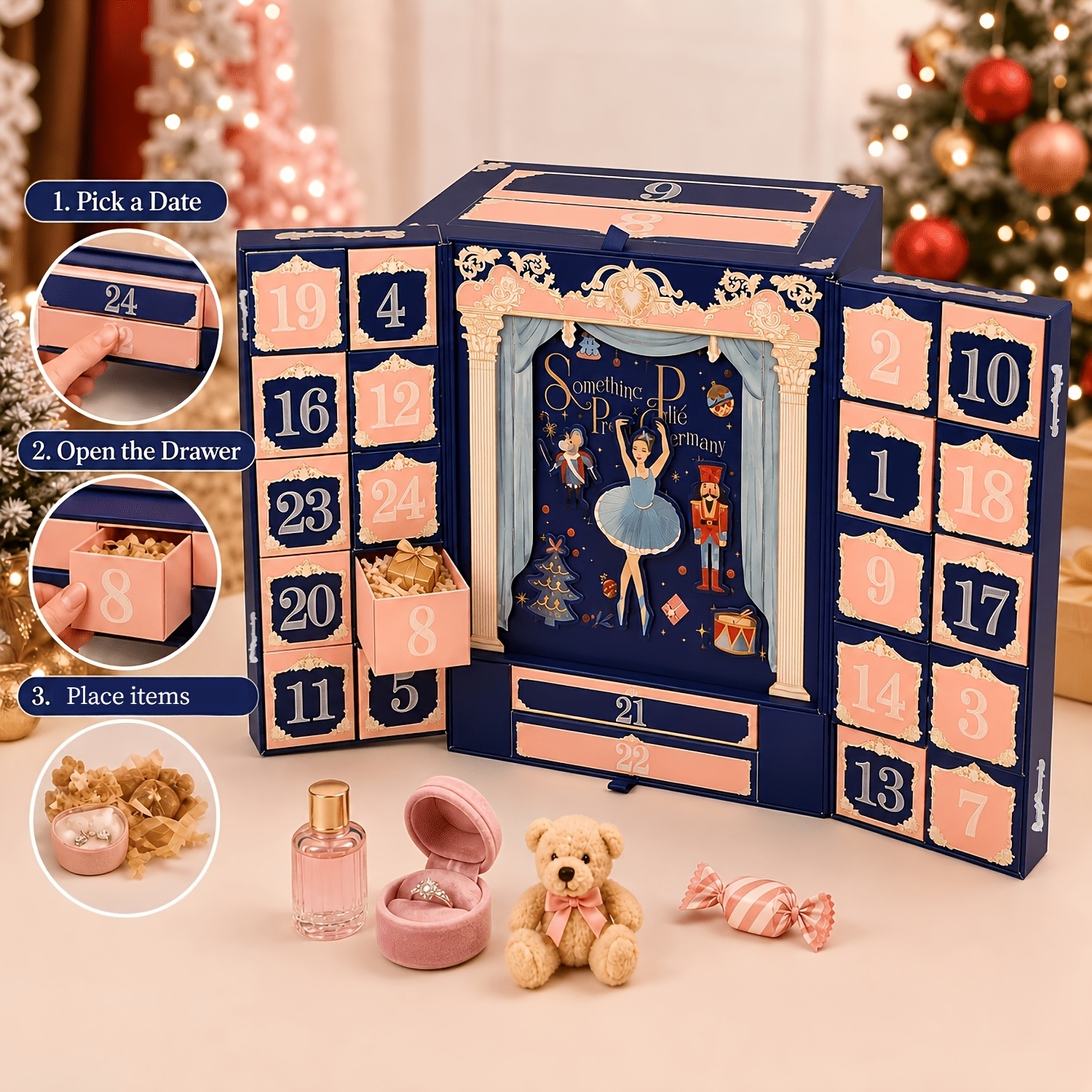 TEMU Christmas Calendar Ballet Girl Advent, Christmas Countdown 24 Day Christmas Calendar And 24pcs Box With Numbers For Packaging,holiday Decor