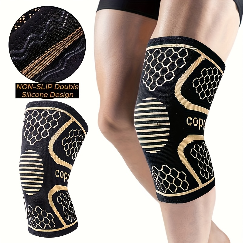 

1 Pair Hyl Sports Copper Fiber Knee Braces - Non-slip, Knit Fabric, Polyamide Material, Hand Wash Only, Pull-on Closure, Daily For Sports & Outdoor Activities, Knee Brace For Sports