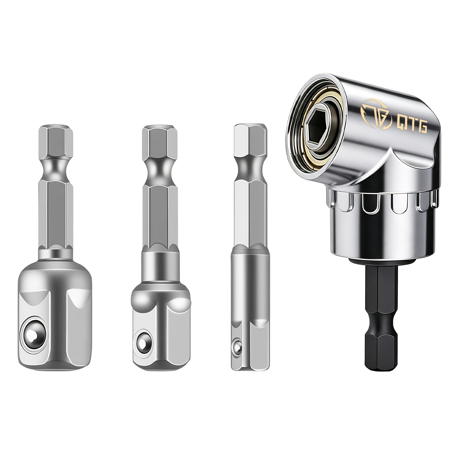 TEMU 4pcs Qtg Electric Drill Adapter Kit, 105-degree Rotating Metal Drill Bit Guide Tool, Electric Wrench Extension Rod Set, Suitable For Cordless