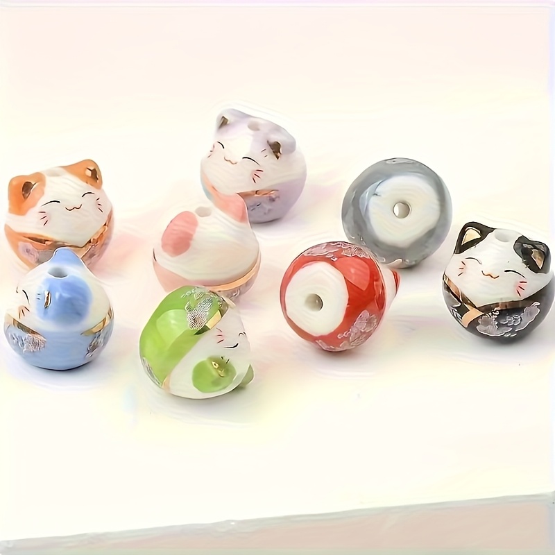 Random 8pcs Mixed Ceramic Cat Beads for Jewelry Making