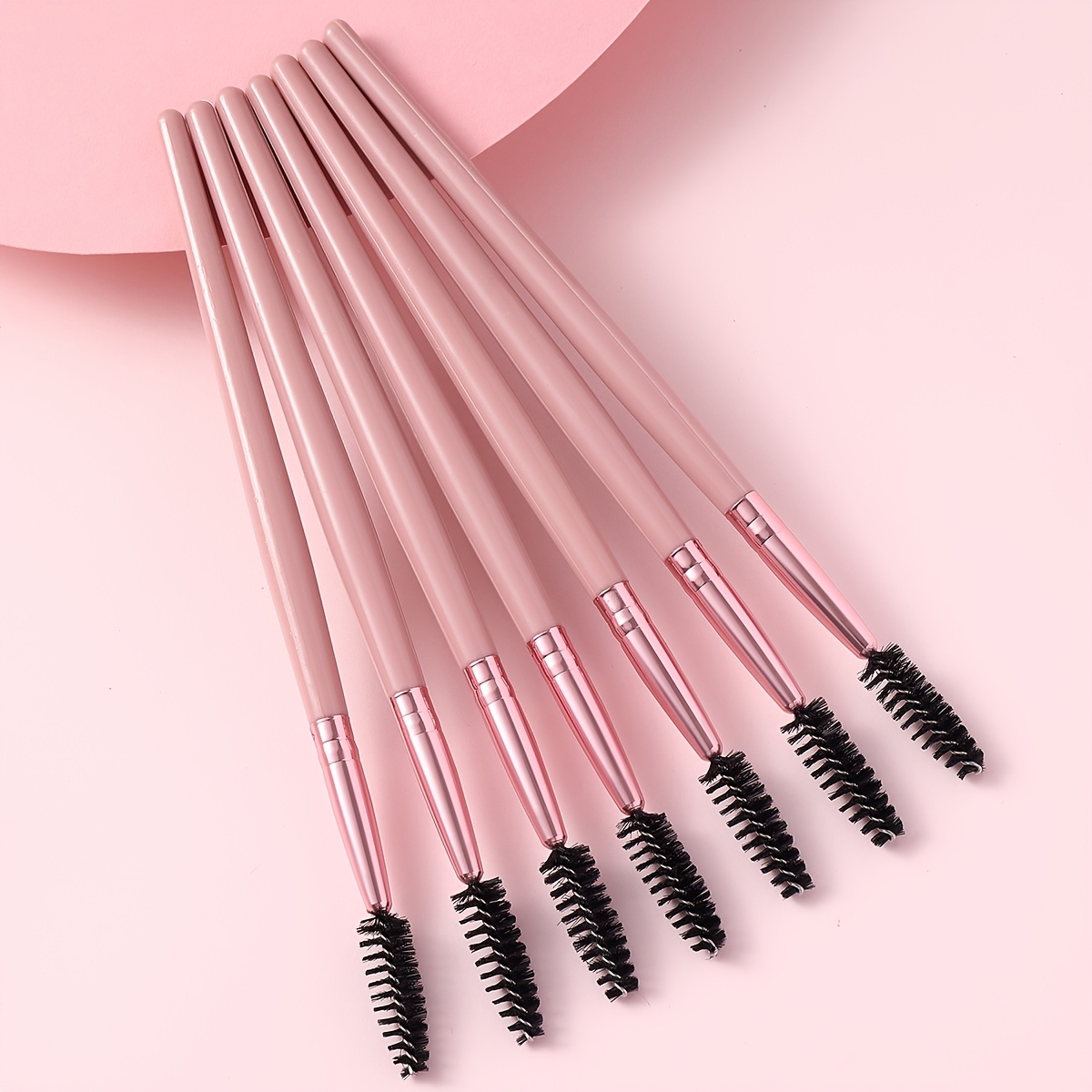 TEMU 7-teiliges Set mit hautfarben-rosa Spoolie-Augenbrauenpinseln mit langem Griff & Wimpern-Pflegewerkzeugen, Applikator für Augenbrauentönung