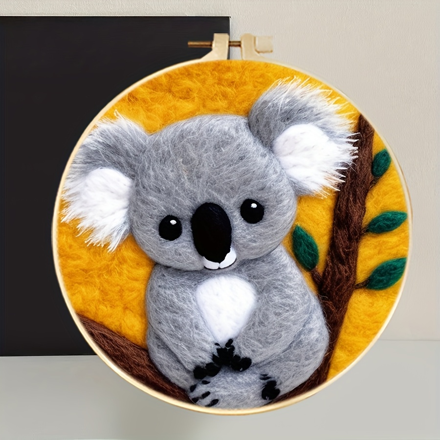 

1pc Koala Pattern Needle Felt Painting Landscape Kits For Adults Diy Wool Felting Painting Kit For Beginners With Embroidery Frame Foam Pad Wool Needlework For Animal Diy Crafts 20x20cm/7.87x7.87inch