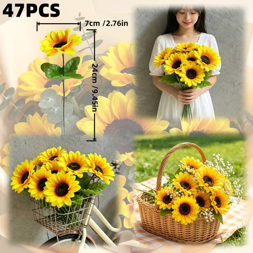47pcs sunflower simulation flower high reduction fabric simulation flower no petals no fading flower stem room dining table balcony desktop ornaments wedding birthday party scene layout flower arrangement atmosphere et