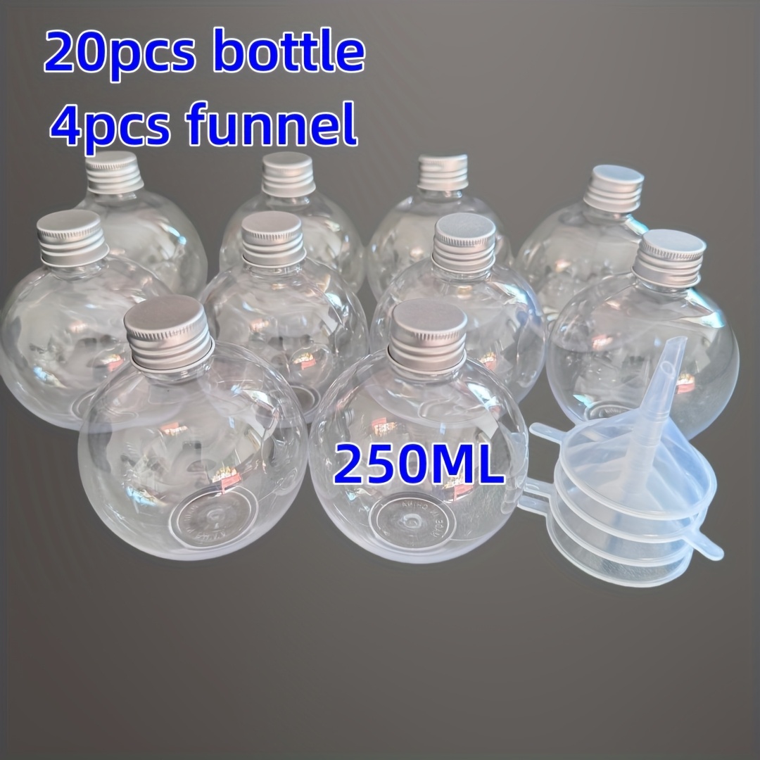 E-shop 10/20 250ml Kugelförmige Plastikflaschen, verwendet für Getränke, runde Sandkunstflaschen mit Trichter, transparente