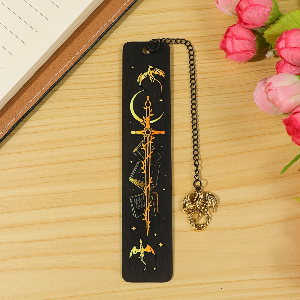 TEMU Fantasy Themed Stainless Steel Bookmark, Creative Dragon And Sword With Dragon-shaped Pendant Reading Bookmark, Exquisite Holiday Gift For