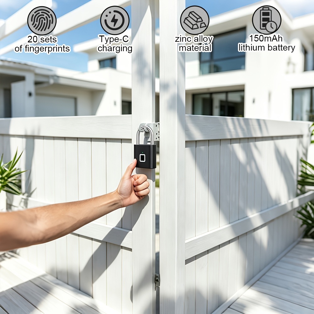 Image of Smart Fingerprint Padlock, Keyless Anti-theft Security Lock, 20 Fingerprints Storage, 150mah Type-c Fast Charge, Quick Unlock, Portable Lock For Luggage Backpack Dorm Locker Travel, Birthday Gift