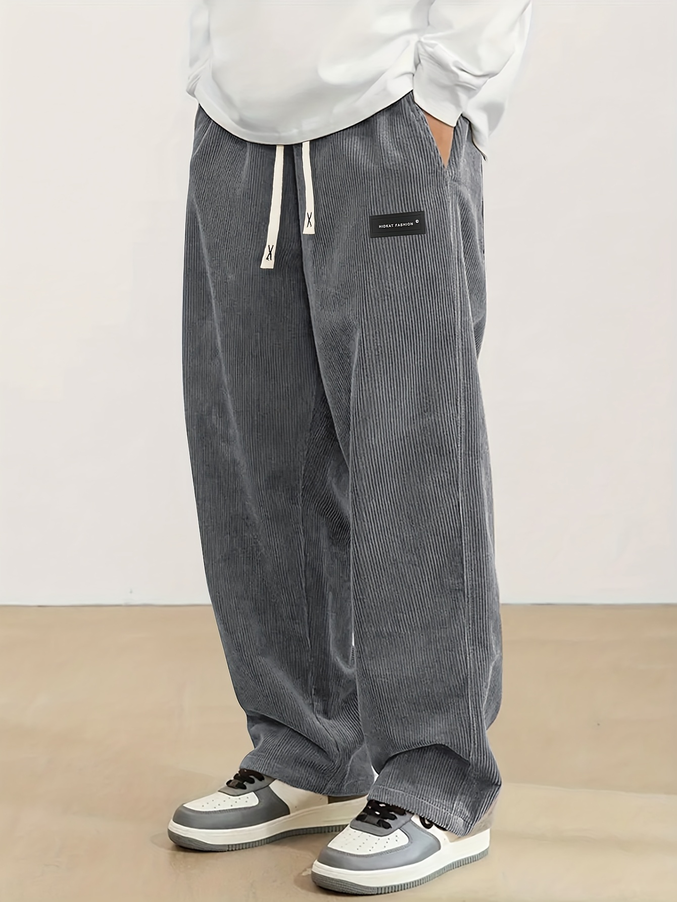 mens corduroy straight leg long pants with drawstring elastic waist for spring and autumn casual and sporty pants for daily wear leisure and hiking