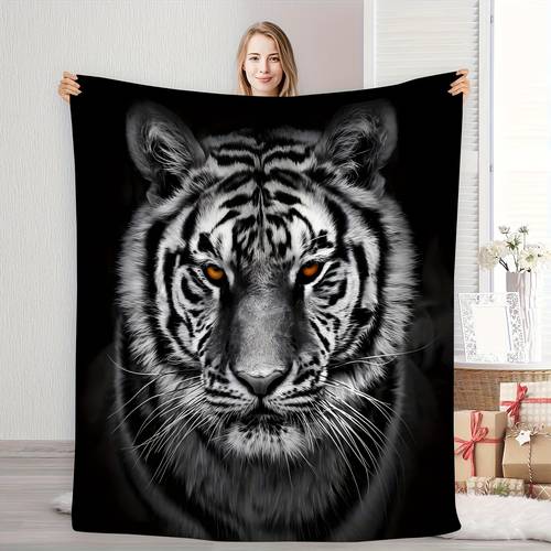 2d-flachdecke, bedruckte 1-tlg. schwarze flanelldecke mit weißem tigermuster, zeigt einen und individuellen stil. weich und bequem, für zuhause, schlafzimmer, wohnzimmer und sofa. auch eine großartige für alltägliche geschenke. anpassbar an verschiedene outdoor-szenen wie camping und