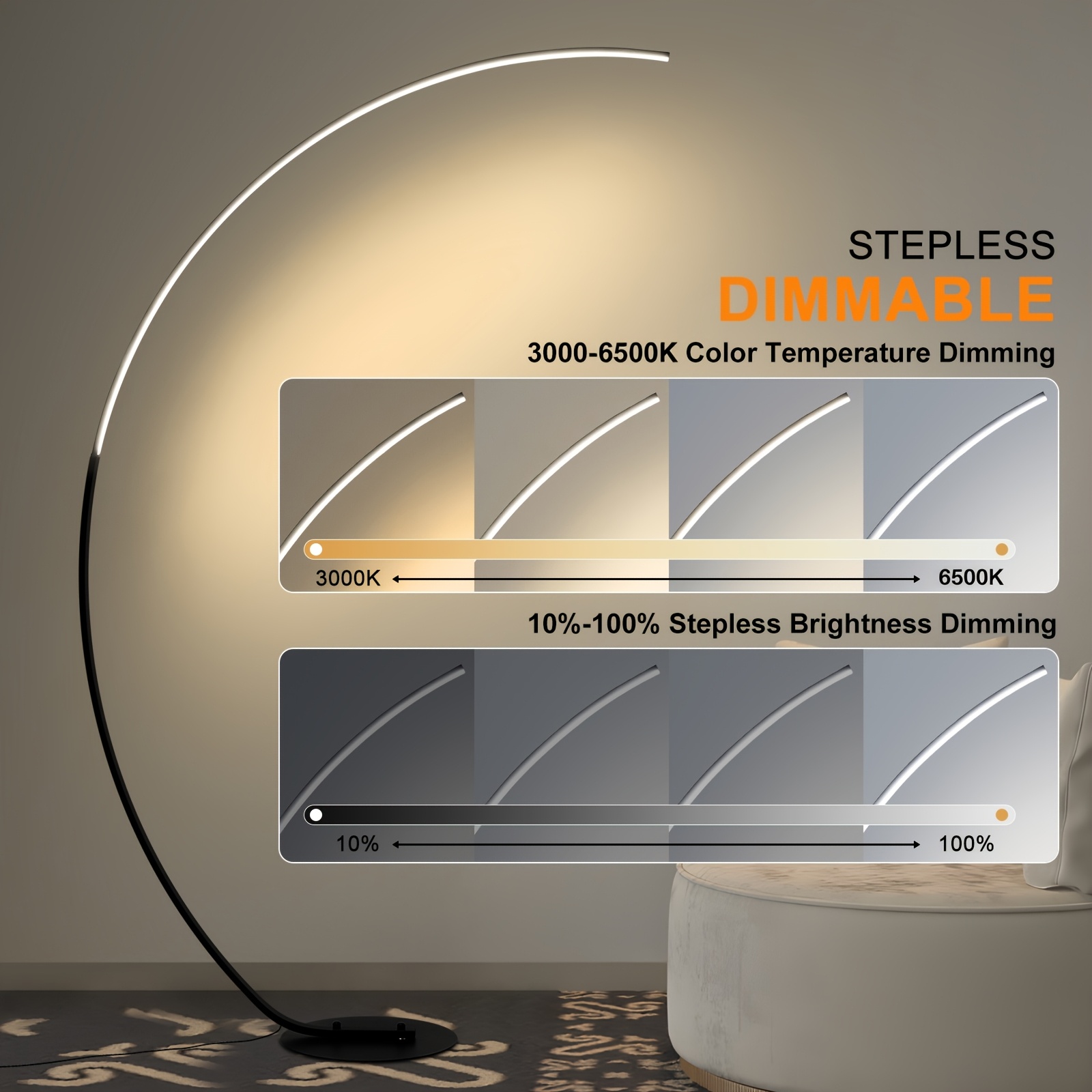 Modern 65 Inch Arched Standing Reading Floor Lamp with Remote - Dimmable Black LED Color Changing Curved Ambient Lighting for Bedroom And Living Room 13 Modern 65 Inch Arched Standing Reading Floor Lamp with Remote - Dimmable Black LED Color Changing Curved Ambient Lighting for Bedroom And Living Room