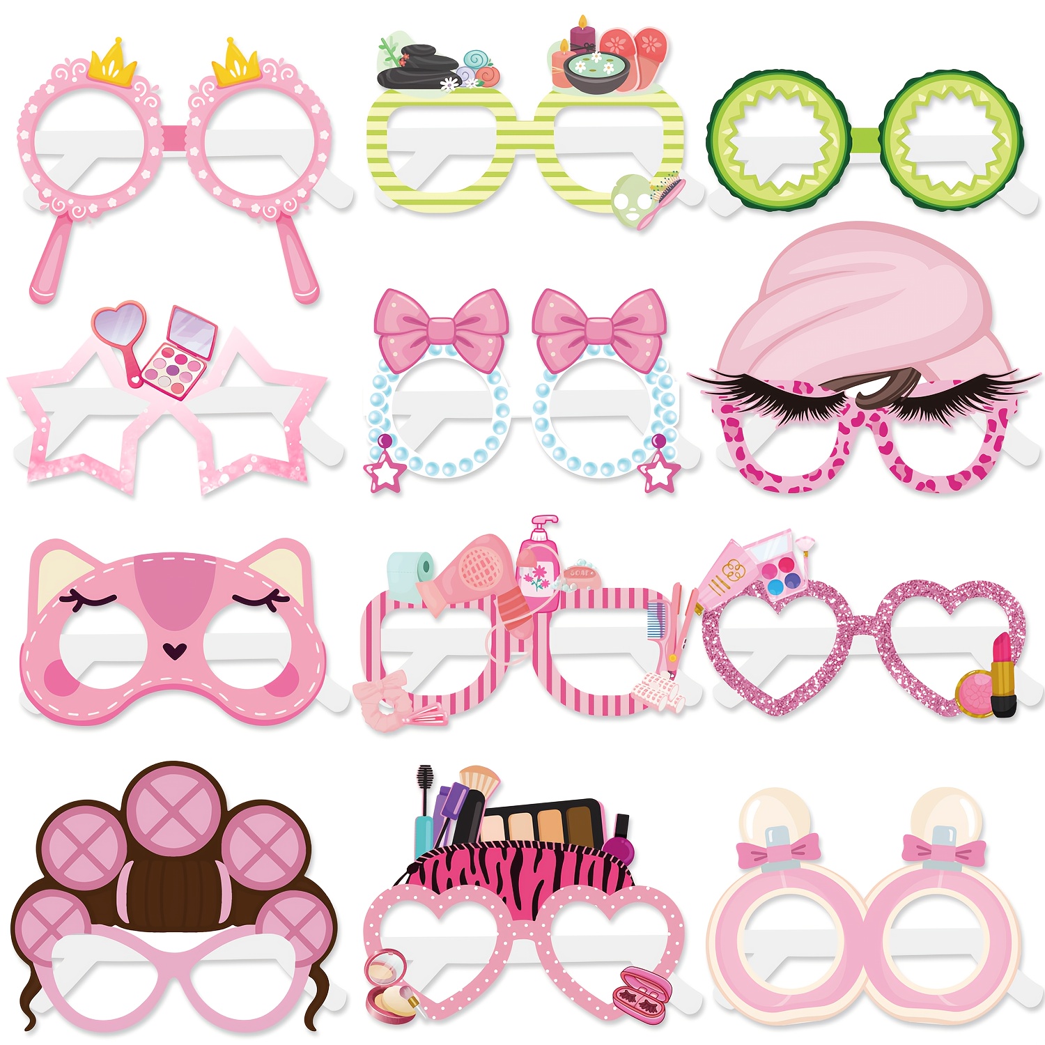 Image of 12pcs, Spa Birthday Decorations, Spa Birthday Party Glasses, Photo Props For Spa Birthday Parties, Spa-themed Party Supplies, Suitable For Celebrating And Spa Party Photo Glasses Decorations