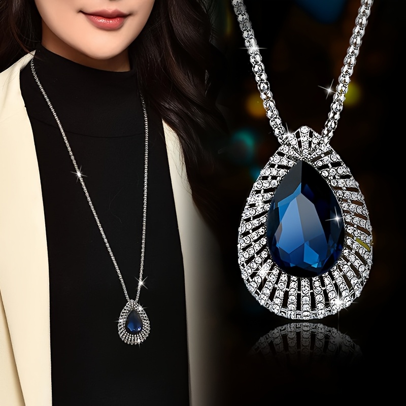 New Luxurious Designer Artificial Crystal Teardrop Sweater Chain, Long Versatile Necklace For Clothing Accessories