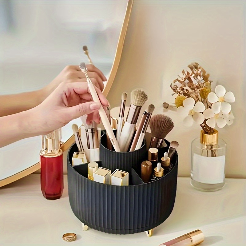 

1pc Rotating Cosmetic Organizer - 5-compartment Plastic Makeup For Brushes, Lipsticks, - Hypoallergenic, Unisex Adult Desk