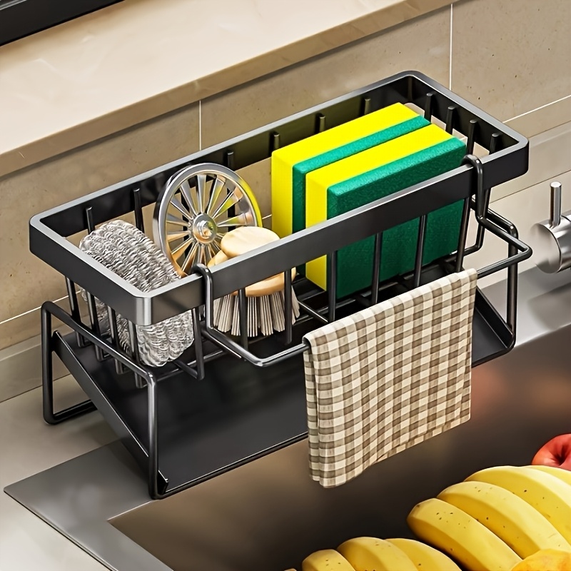 sponge rack suitable for kitchen sink sink rack with high brush holder kitchen sink storage box countertop rust proof carbon steel soap dispenser kitchen storage and   items details 1
