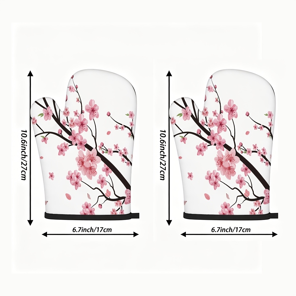 TEMU 1 Ensemble de 2 gants de cuisine résistants à la chaleur, avec un design de motif de , des fleurs roses avec des branches sombres accentuées sur
