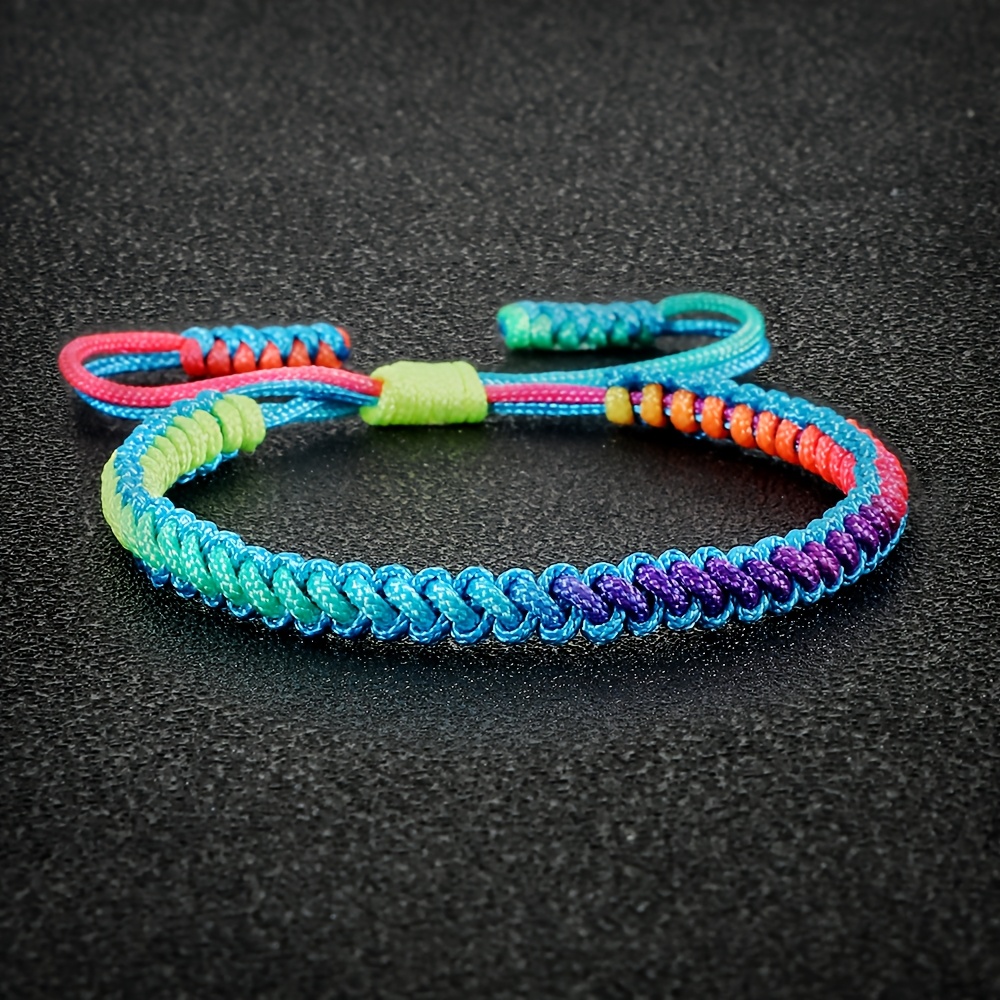 Women's Handwoven Braided Bracelet Boho Rainbow Gradient Adjustable