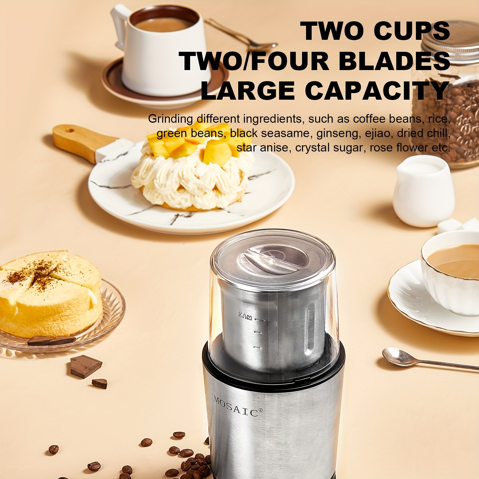 CHULUX Coffee Grinder Electric,Built-In Sharp Blade Spice Grinder With 2 Detacha