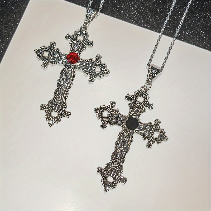 GINZI cross necklace punk archive 平成 y2k Y2K Punk Crystal Cross Necklace For Women Men Gothic