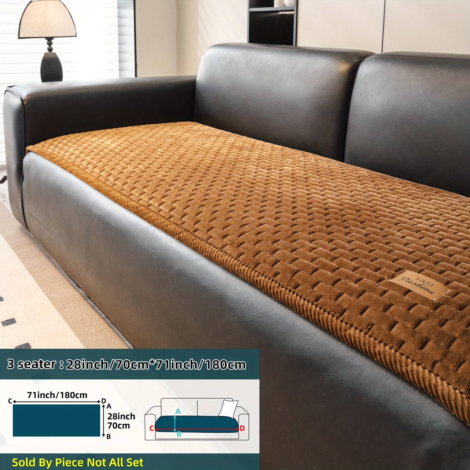 TEMU 1pc High Quality Quilted Thickened Plush Sofa Cover Handmade Corduroy Plush Sofa Cover, Thick Warm And Comfortable Plush Sofa Cover Pet Friendly