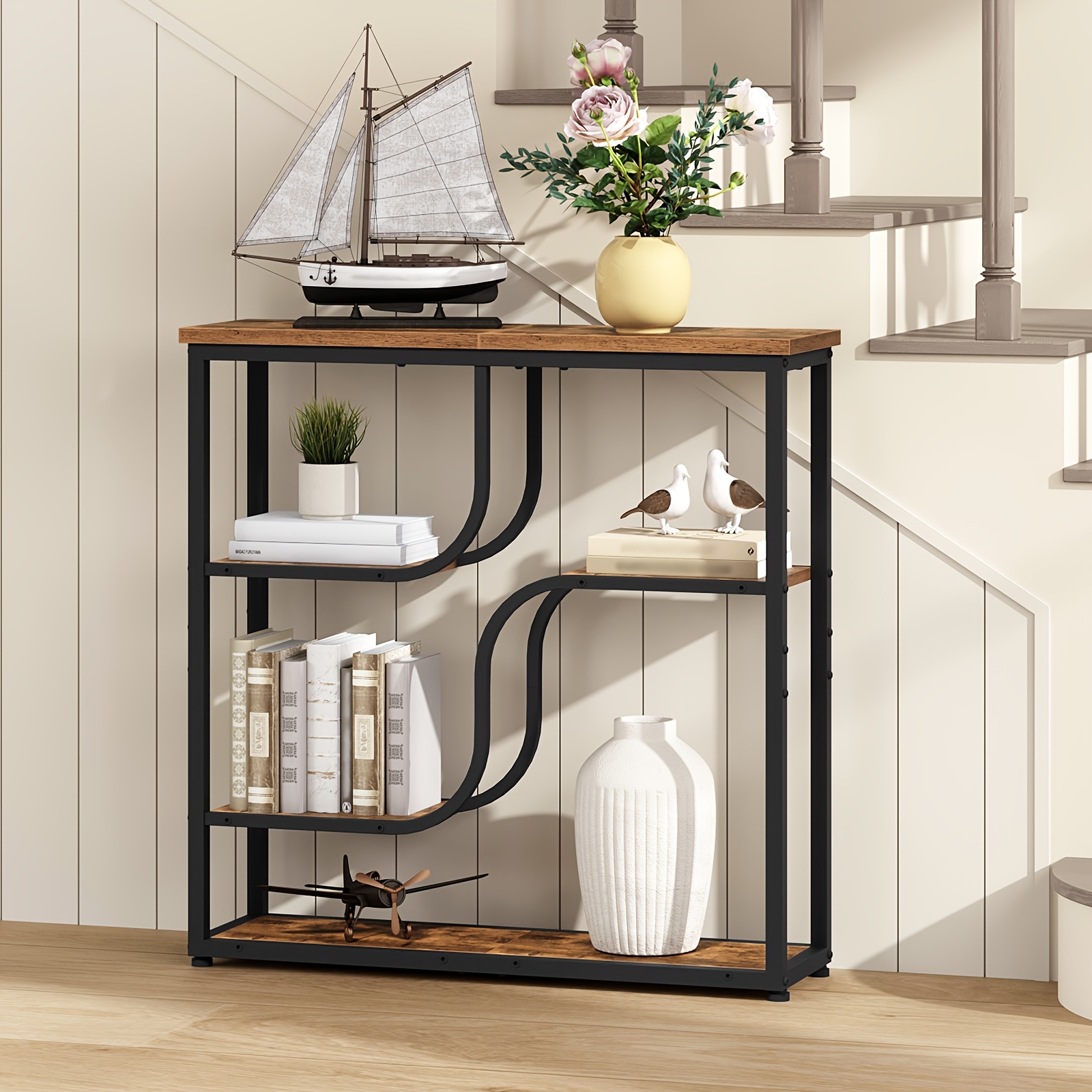 Image of Industrial Modern Console Table With Storage Shelf - Double-tier Entryway Table, Space- Freestanding Furniture Suitable For Living Room, Hallway, Bedroom, Dining Area - Assembly, Modern Minimalist