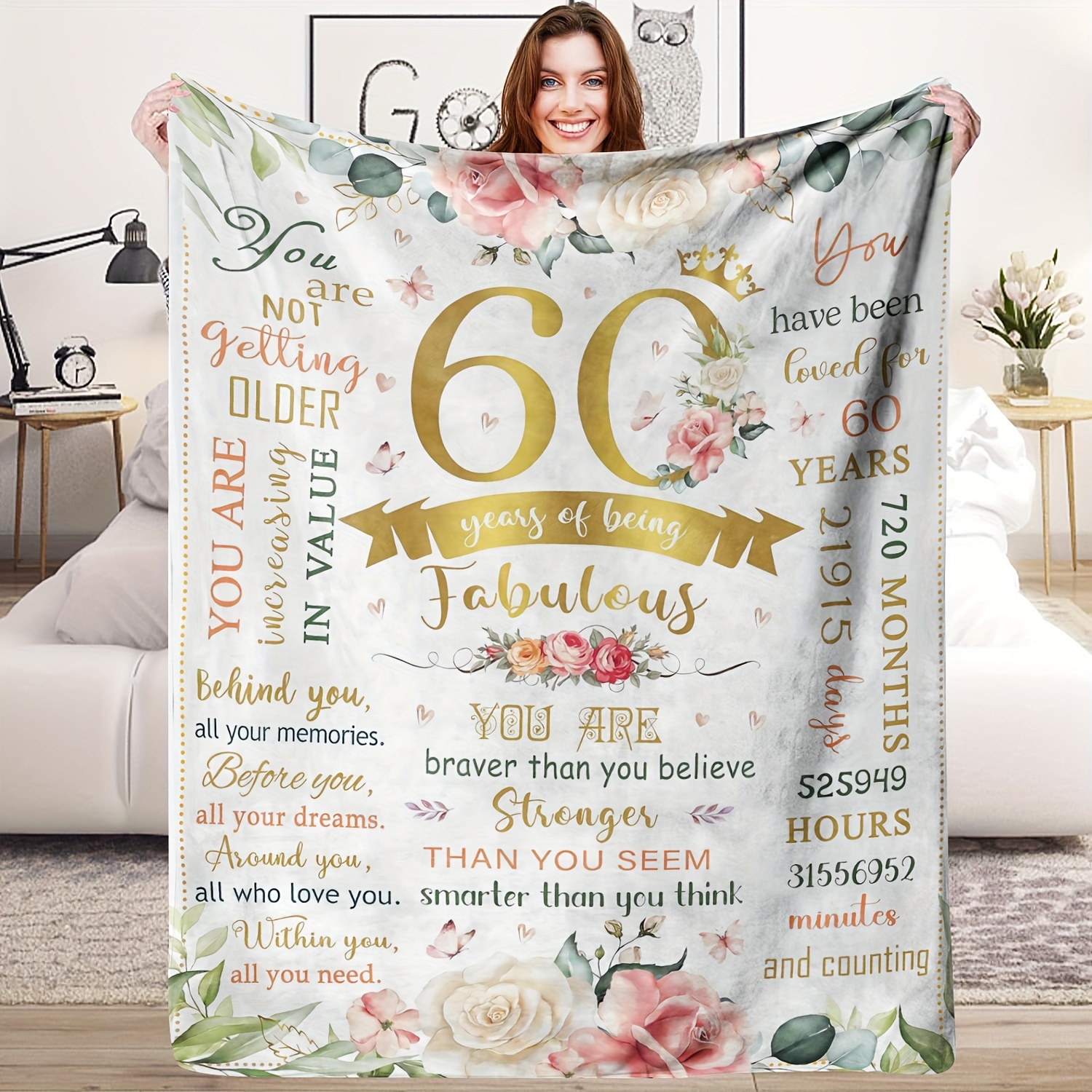 

Gift: Soft Fleece Blanket With Floral Design And Inspirational Messages - Perfect For A Fabulous Celebration