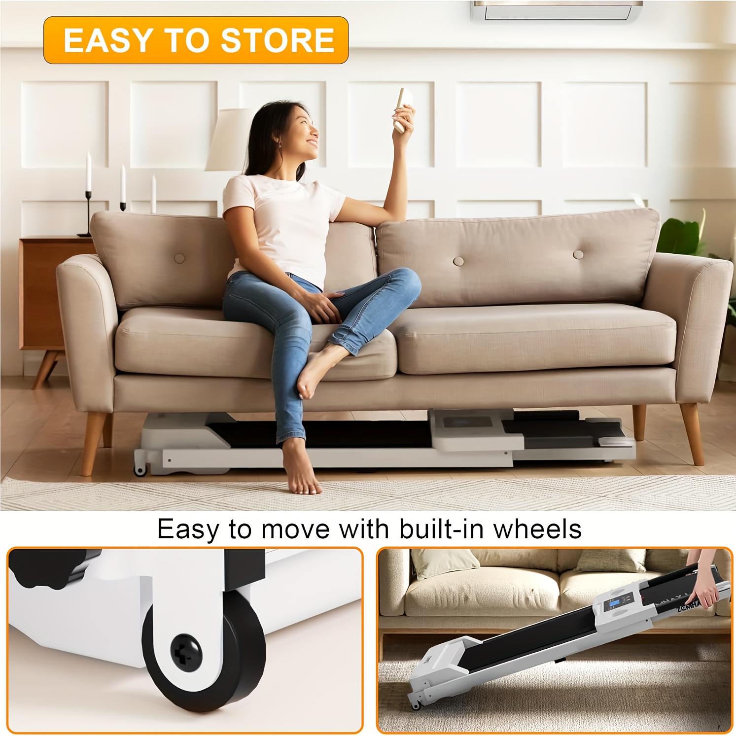 [Portable Treadmill] 1pc Portable Treadmill | LED Touch Screen, 3.0HP Motor, 300+ lbs Capacity - Under Desk Design, No Assembly Required, Aluminum Frame for Home Gym/Office Use, White/Black, Treadmills for Home Exercise