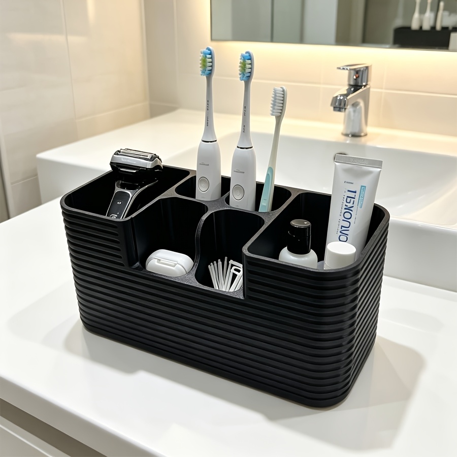 TEMU Porte-brosse à dents de comptoir de salle de bain multi-compartiments, grand organisateur de multi-compartiments, convient pour brosse à dents,