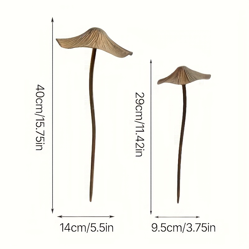 TEMU [3d] 2pcs Metallic Mushroom Garden Decorations-country With Green Plant Embellishment, Suitable For Potted Plant, Lawn And Terrace Display,