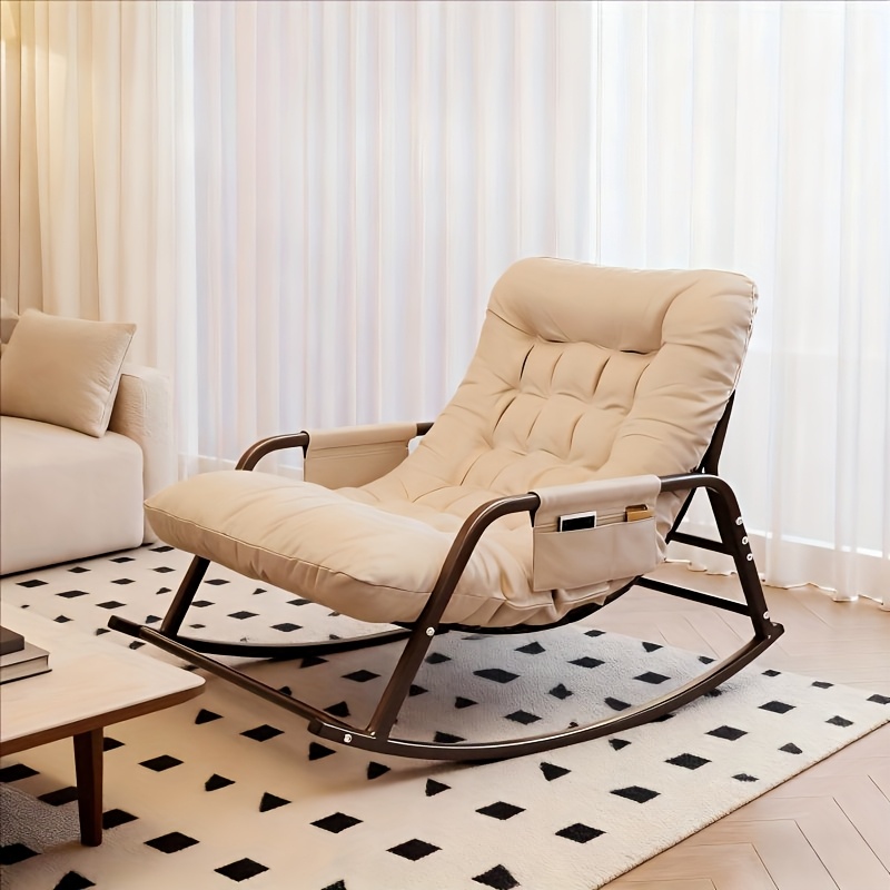 1pc - Modern Living Room Bedroom Rocking Chair | Indoor Double Sofa Lounger with Cushion, Garden Recliner with Armrests, Multi-Functional Zero Gravity Chair for Bedroom, Study, Reading Corner, Bay Window Area, Ergonomic Chair with Soft Cushion and M