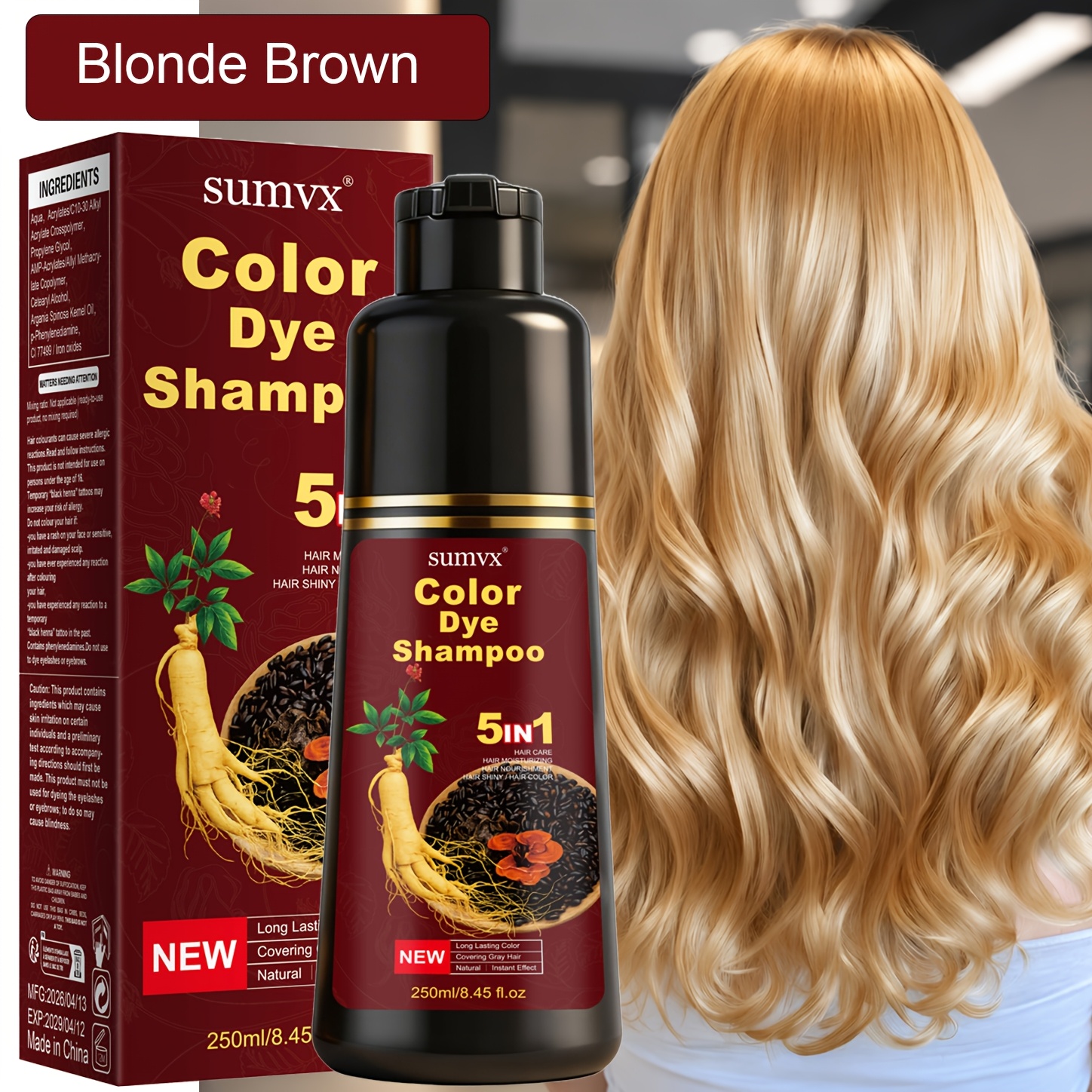 Image of 250ml/8.45 Fl.oz Fast-acting Hair Dye | 99.99% Gray Hair Coverage Shampoo, Hair Care, And Hair Dye Contains Such As Ginseng And Ginger Suitable For Men And Women And Hair Types