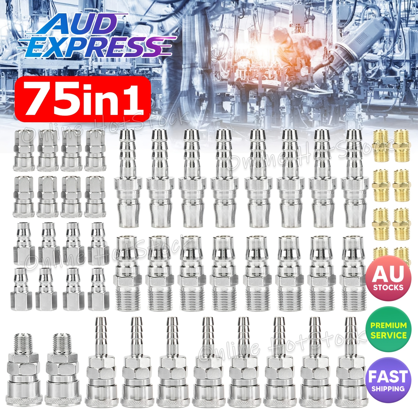 TEMU 75pcs Air Hose Fittings Type Male Female Barb Coupler Compressor Air Tool Audexpress
