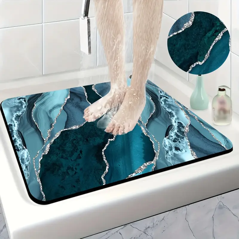 1pc diatomite bath mat with ocean blue and silvery artistic pattern print quick dry non slip absorbent floor mat soft comfortable for bathroom shower laundry room bedroom doorway rv kitchen rug bathroom rugs non slip bathtub mat bath matts for bathroom small bath mat rug bathroom doorway rug shower mat decorative floor mat geometric pattern durable rubber mat absorbent rug household rug floor rug rv owners small Product details 0