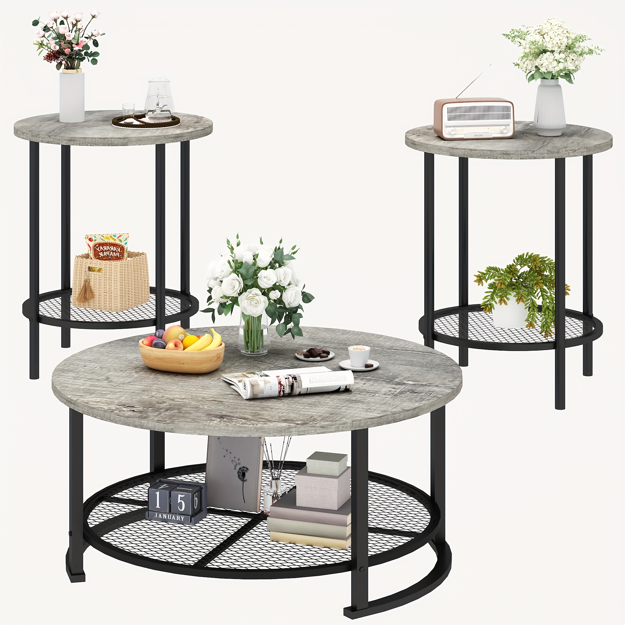 TEMU LAMERGE Ensemble Table Basse de Salon, Ensemble Table et Chaises de Salon, Table Basse Facile, Cadre en Métal Robuste et Durable, Convient aux