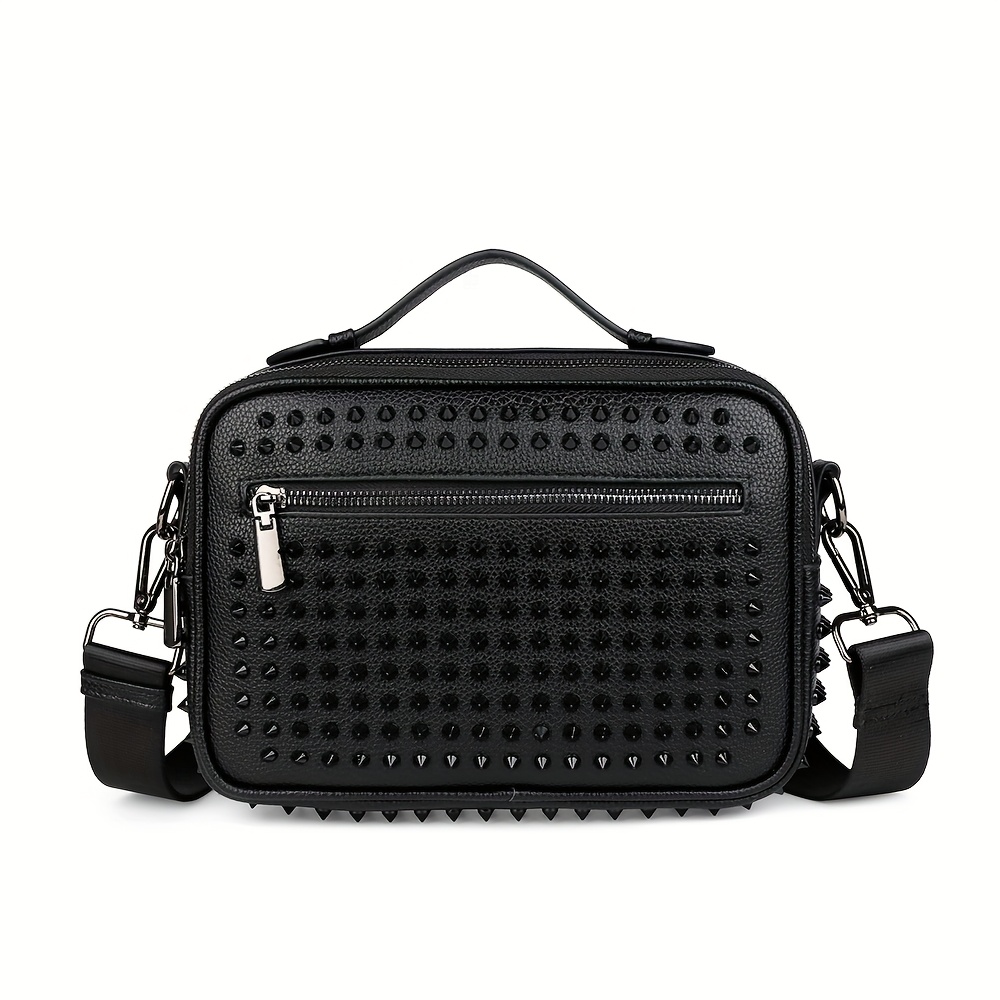 Image of Unisex Fashion Dark Style Studded Square Crossbody Bag, Commuter Tote Bag, Biker Style Shoulder Bag, Messenger Bag, Suitable For Father's Day Gifts, Valentine's Day Gifts, Parties And Gatherings