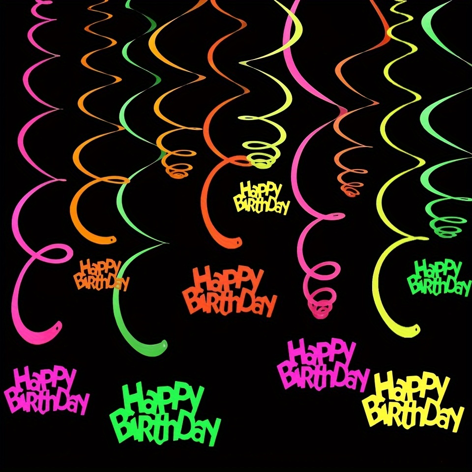 

10/20 Pack Neon Happy Birthday Streamers - Uv Reactive Plastic Garlands For Black Light Party Decoration, Multicolor Hanging Banners For All Seasons, Adult 14+ Birthday Decor Supplies