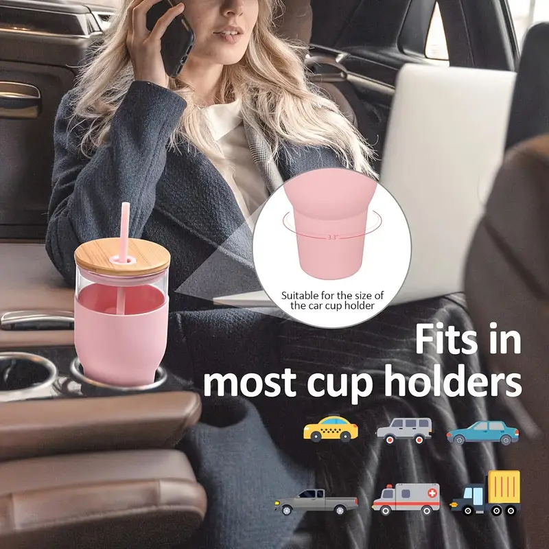 32oz glass with lid and straw silicone non slip sleeve heat in cold out suitable for iced tea beverages juices coffee lead free bpa free Product details 0