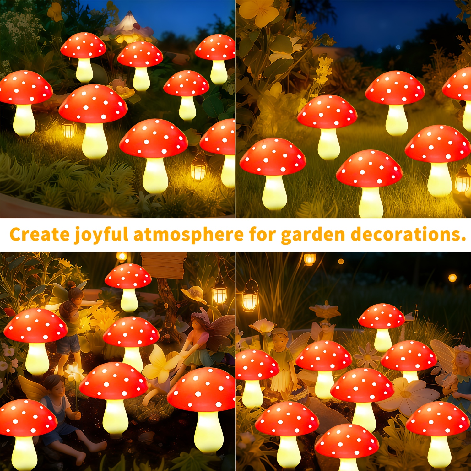 10 piezas de luces solares de champiñón, luces de césped para exteriores. Se apagan automáticamente durante el día y se encienden por la noche. Luces solares con clasificación IPX4 y 12 modos. Adecuadas para verano, camping, Navidad, caminos, decoración de fiestas e iluminación de senderos.