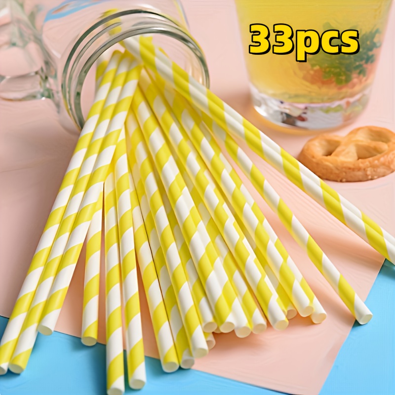 Image of 33pcs Thickened Disposable Straws | Paper Straws For Beverages, Party Cup Additions, Ideal For Valentine's Day, Thanksgiving, Halloween Decorations And Event Decoration Art