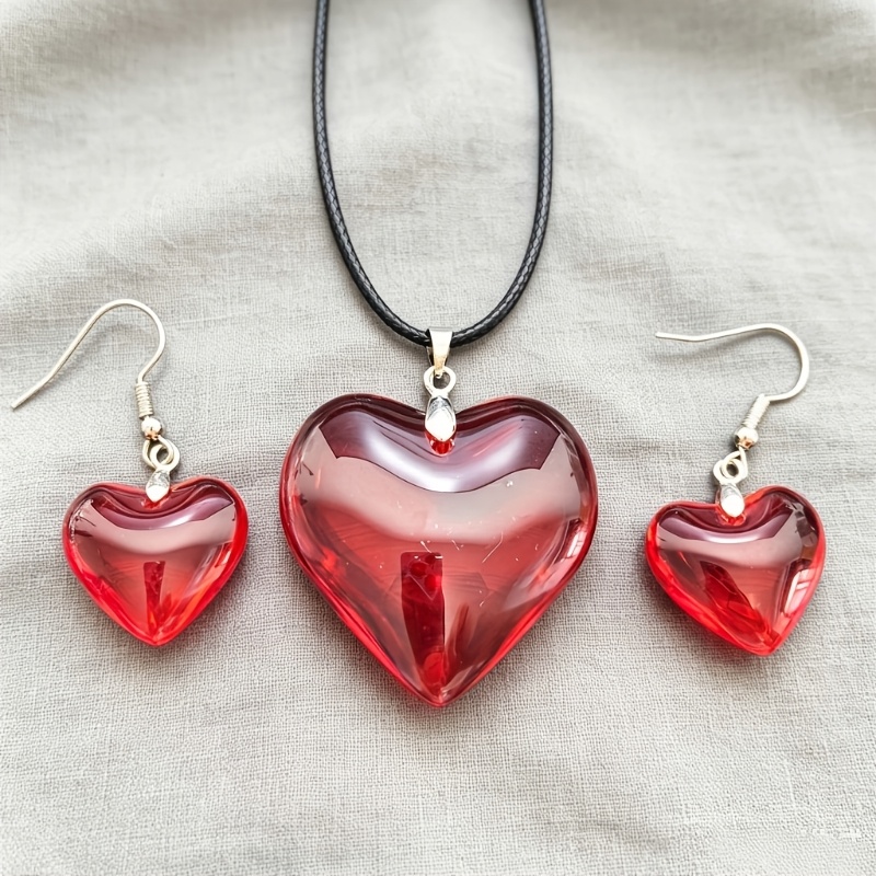TEMU 3pcs 1 Set Grandes Boucles d'Oreilles Pendentifs Design Cœur Rouge, Adaptées à un Usage et Comme Accessoires de Fête, Décoration Parfaite pour