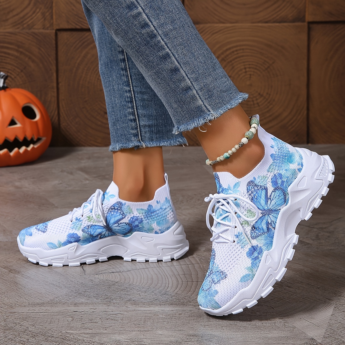 

Women's Casual Lace-up Running Shoes, Breathable Mesh Fabric Upper With Print, Lightweight Steel Toe, Pvc Sole, Eva Insole For Fitness, Tennis, Fall Season