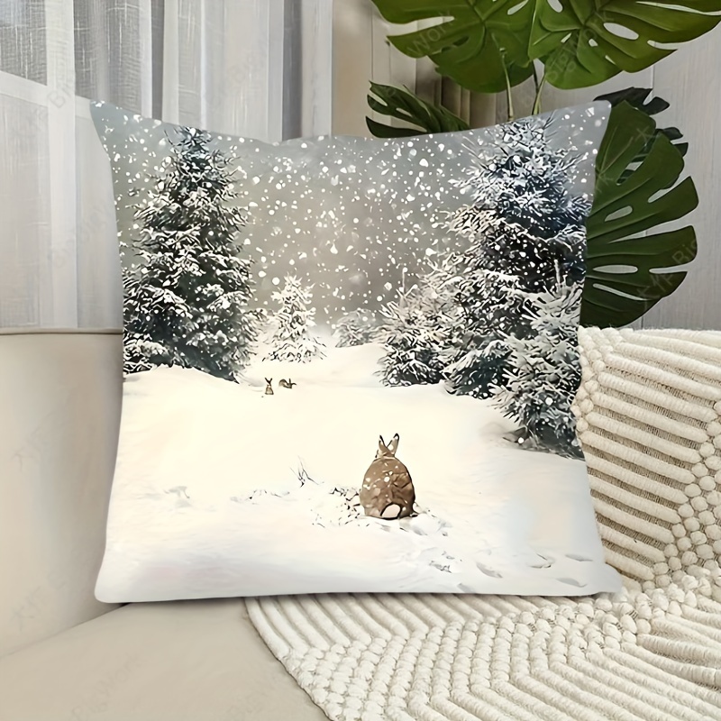 

1pc Contemporary Style Throw Pillow Cover With And Snowflakes Design - Machine Washable, Zippered Closure, Woven Polyester - Versatile Decor For Various Rooms 17.7x17.7 Inch