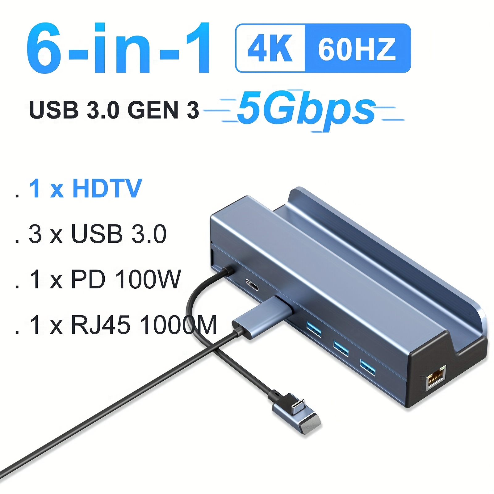 TEMU Typec Docking Station 4k60, 6-in-1 Dock For (oled)//legion Go (not Compatible With X) โ Hdtv 4k@60hz, 1gbps Ethernet, 2 Usb-a & 1 Usb-c Ports,