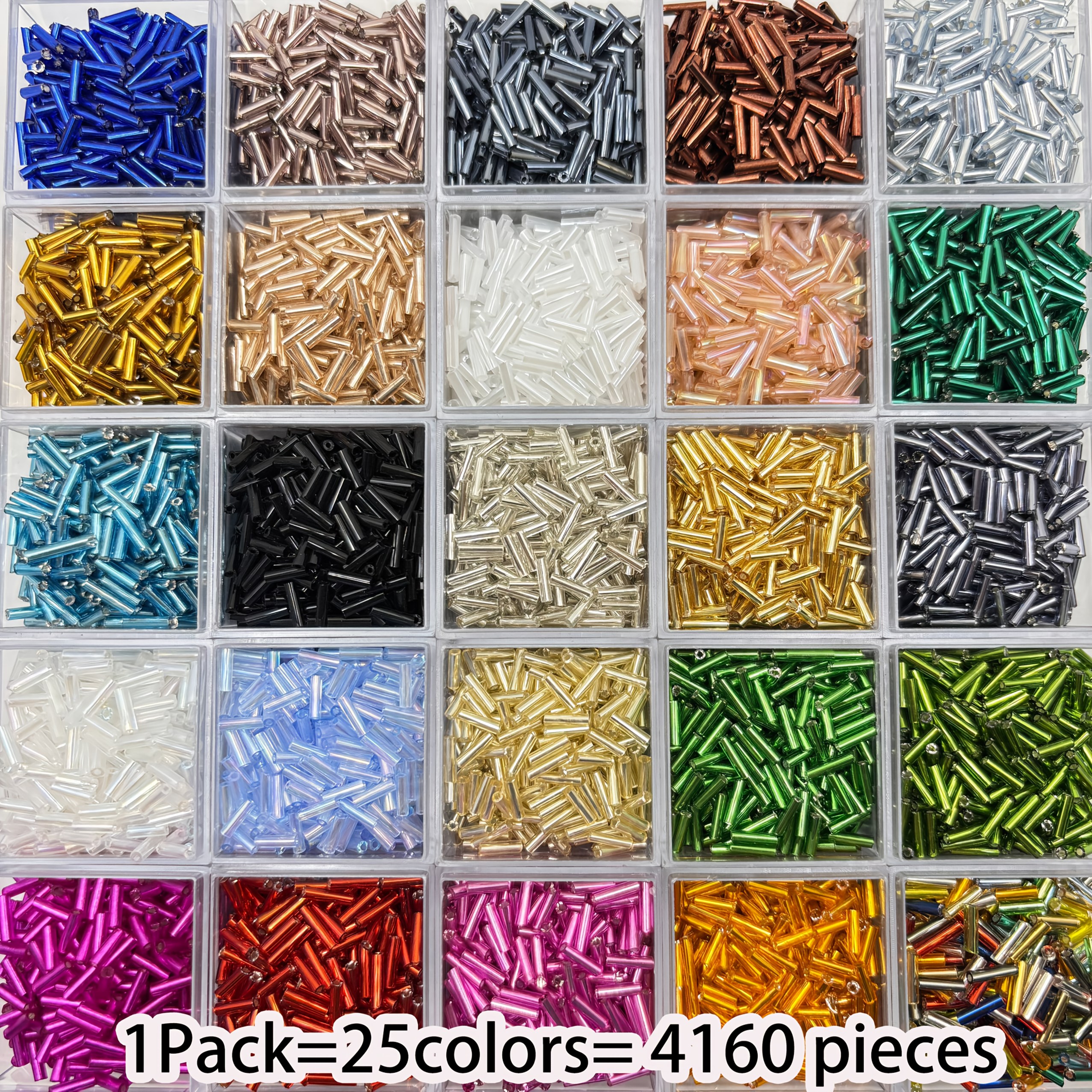 TEMU 4160 Perles Colorées en Tube de Verre, 2*6mm Petites Perles Longues Adaptées pour Bracelets DIY, , Fait Main, Création de Bijoux, 25 Couleurs,