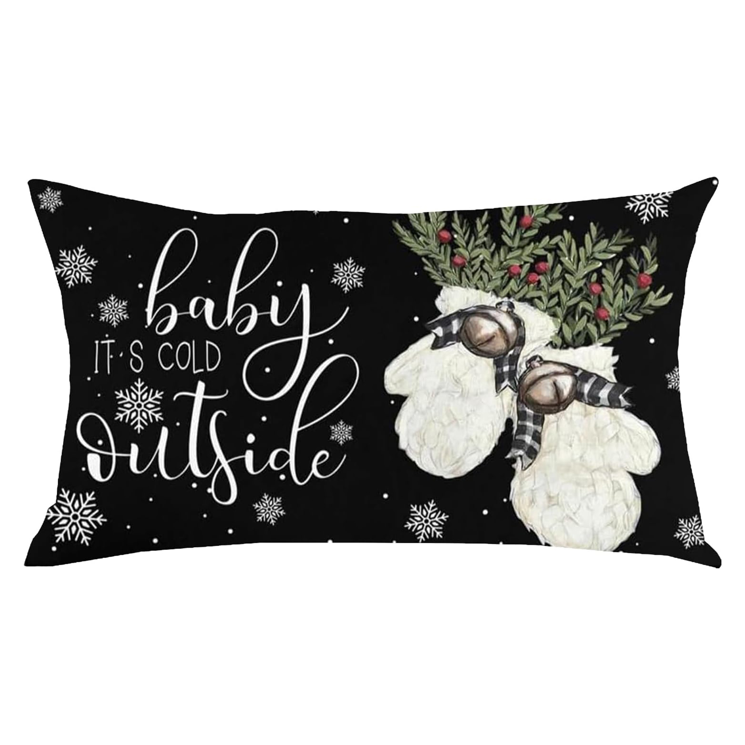 TEMU 1pc, Snowflakes Merry Christmas Black Home Sofa Chair Bed Decoration Lumbar Pillowcase Decorative Throw Pillow Cover Case Rectangular 12 X 20